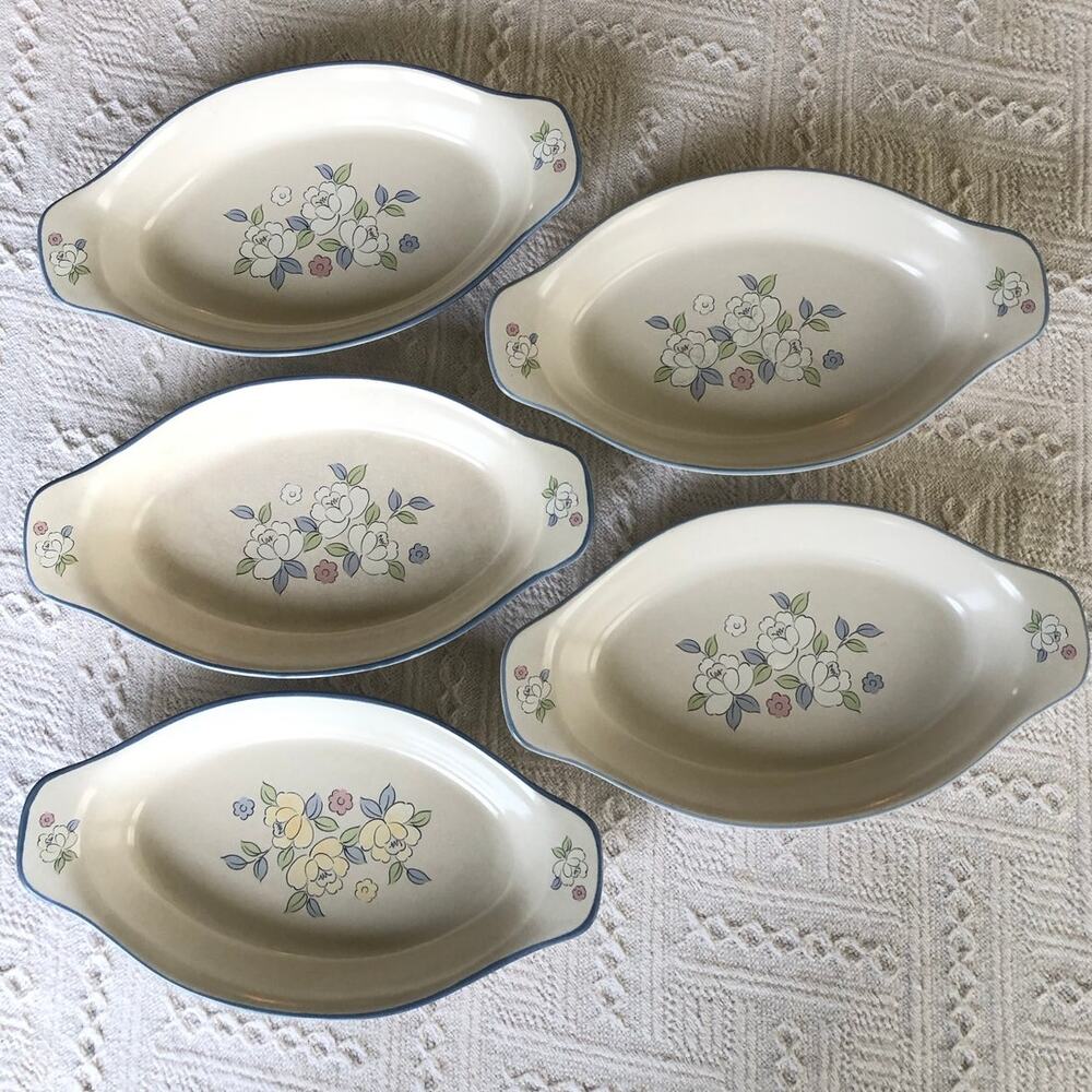 VTG Chantilly Floral Casserole Serving Dish Japan Hand Painted Set of 5 Cottage